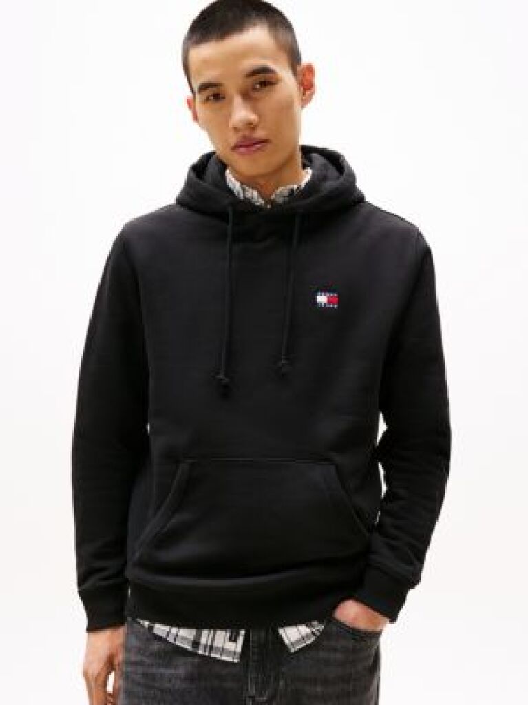 Black Tommy Badge Drawstring Hoody  Men