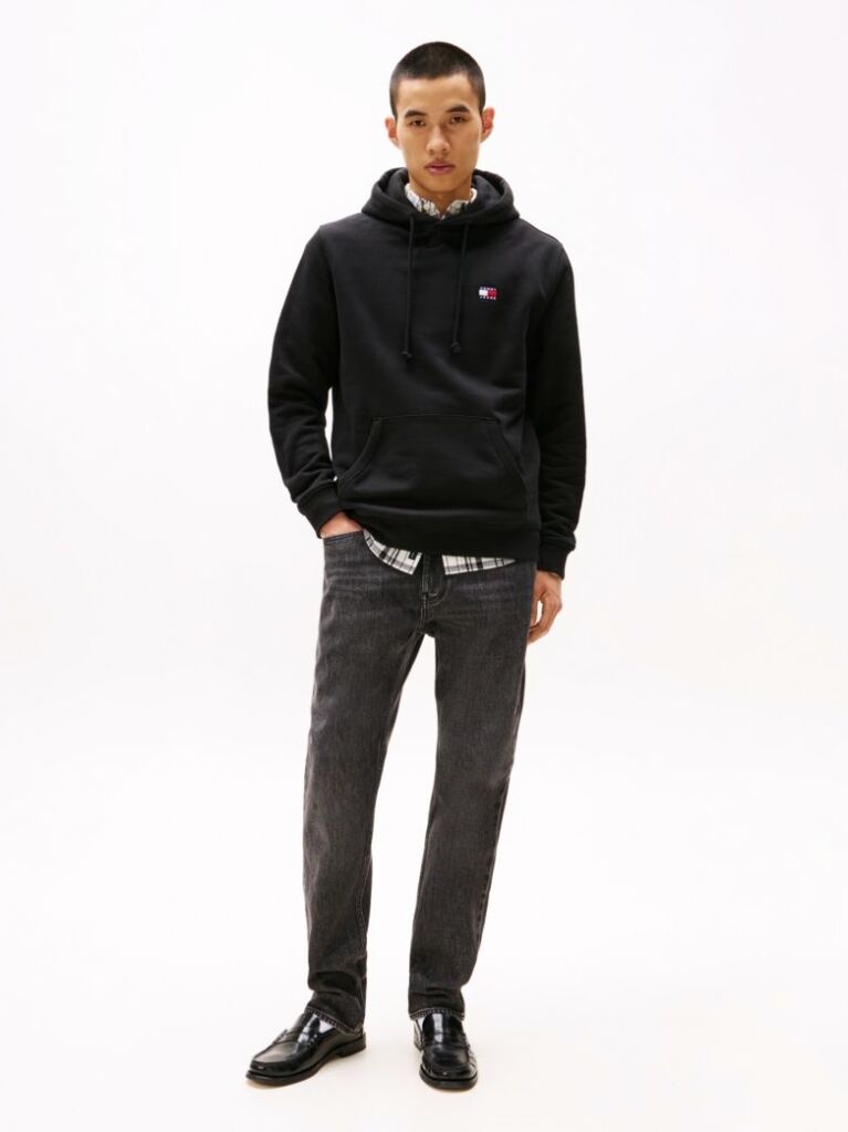 Black Tommy Badge Drawstring Hoody  Men