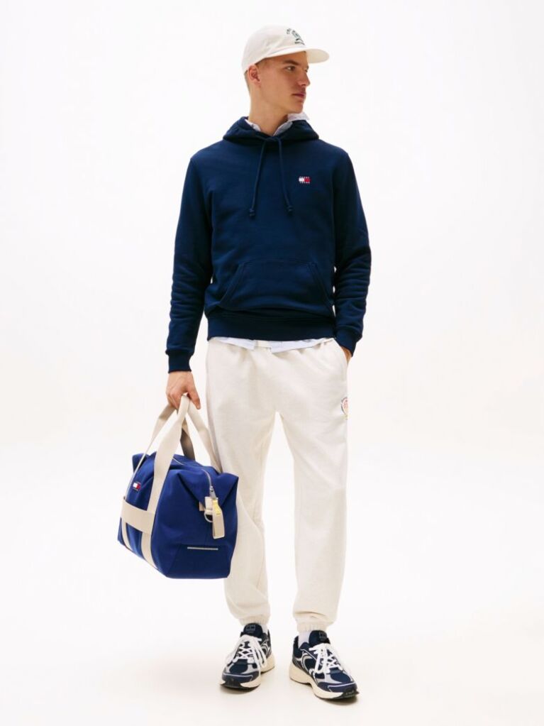 Blue Tommy Badge Drawstring Hoody  Men