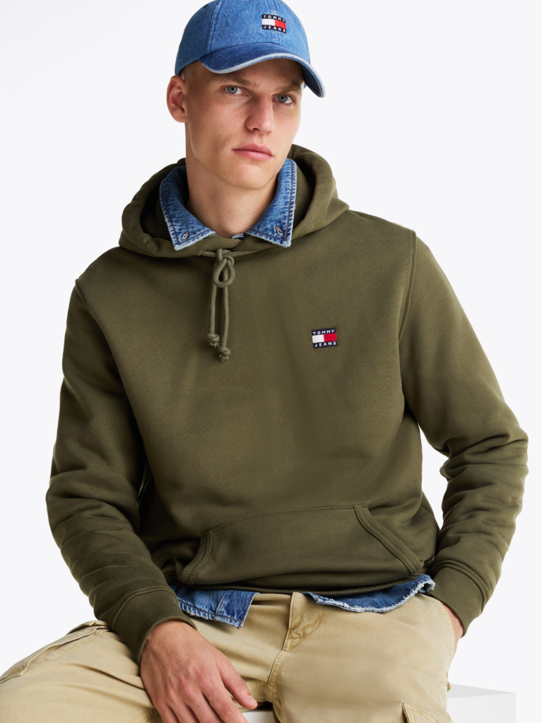 Green Tommy Badge Drawstring Hoody  Men