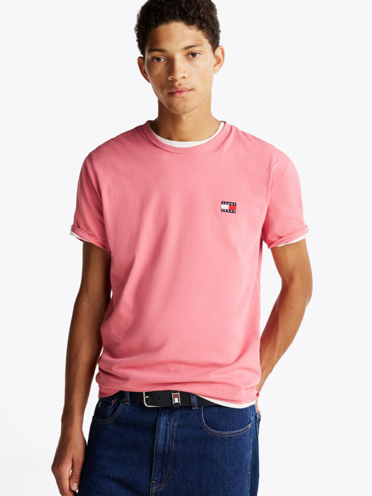 Pink Tommy Badge Crew Neck T-Shirt  Men