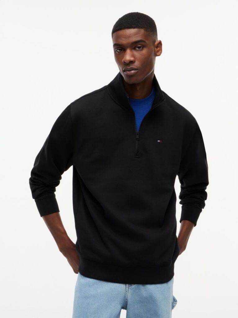Black Tommy Flag Quarter-Zip Sweatshirt  Men