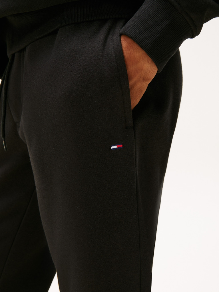 Black Tommy Flag Embroidery Cuffed Slim Joggers  Men