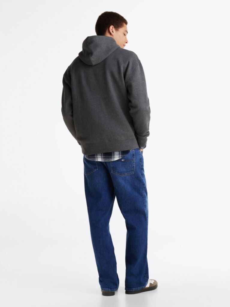 Grey Tommy Flag Badge Mélange Relaxed Hoody  Men
