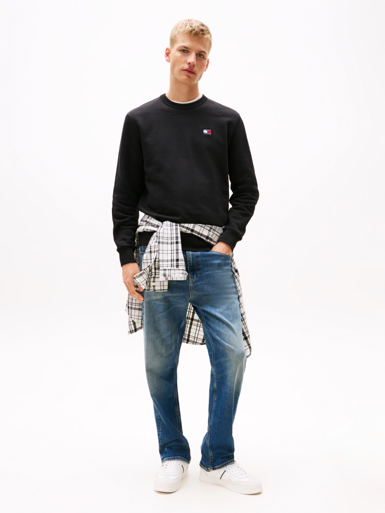Black Tonal Tommy Badge Crew Neck Sweatshirt  Men