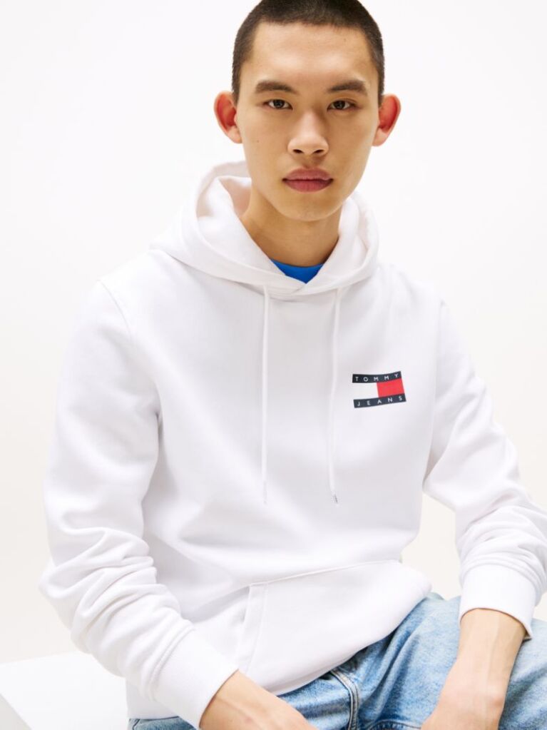 White Logo Drawstring Hoody  Men