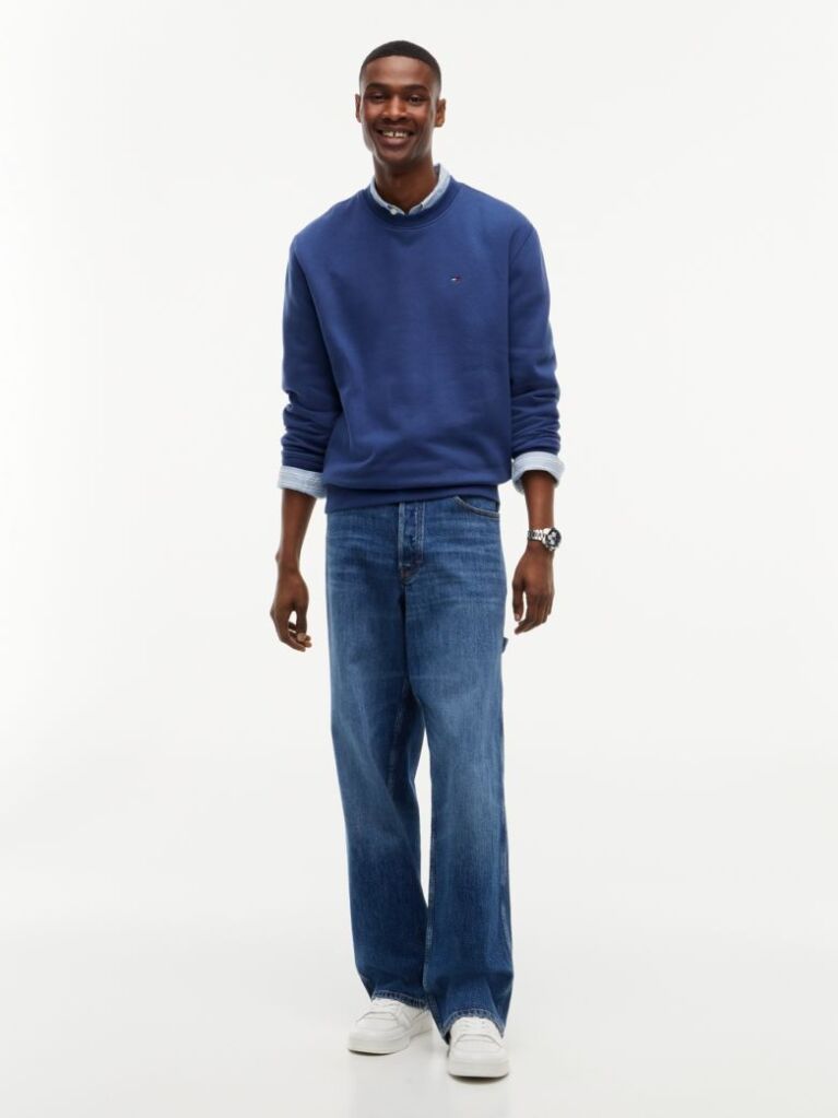 Blue Regular Sweatshirt Flag Crew Neck  Men