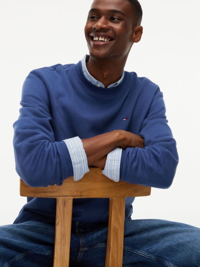 Blue Regular Sweatshirt Flag Crew Neck  Men