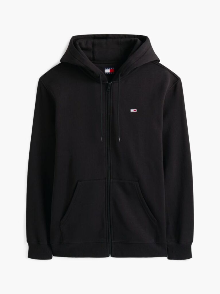 Μαύρο Hoody Με Φερμουάρ Και Κανονική Γραμμή  Άνδρες