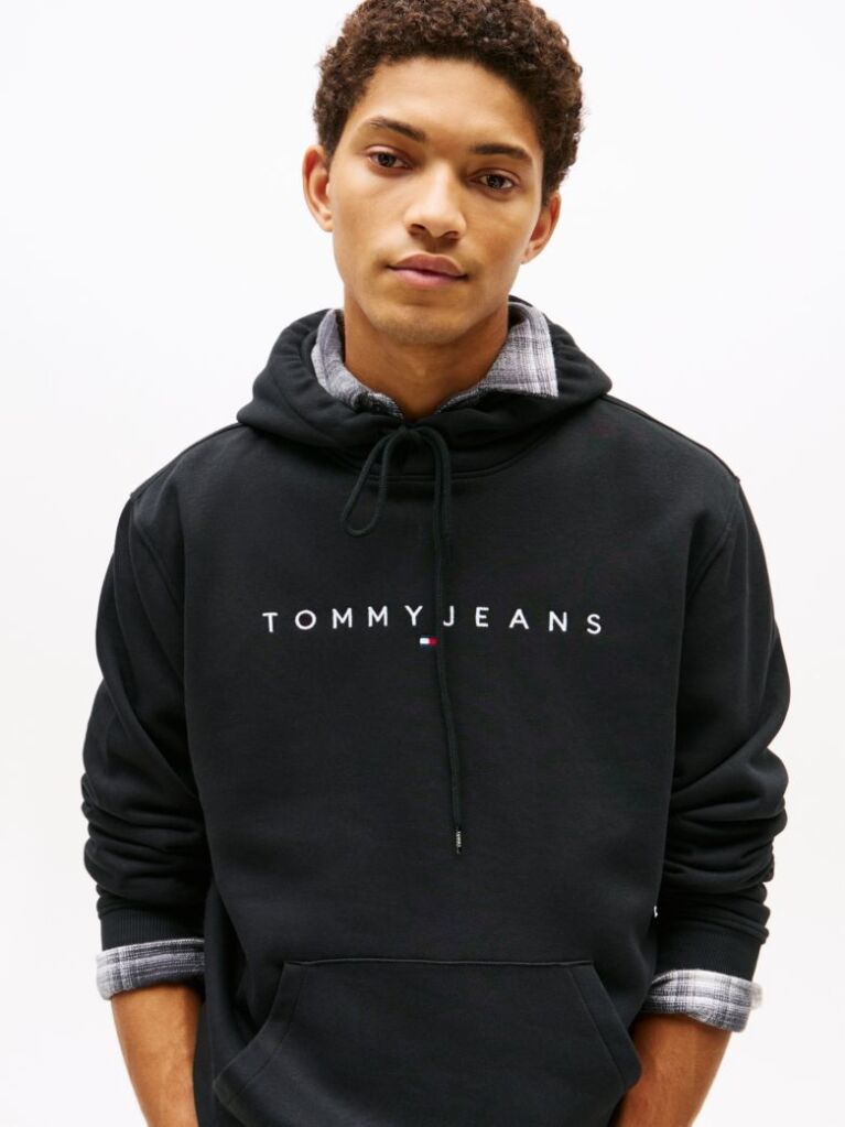 Μαύρο Hoody Σε Κανονική Γραμμή Με Λογότυπο  Άνδρες