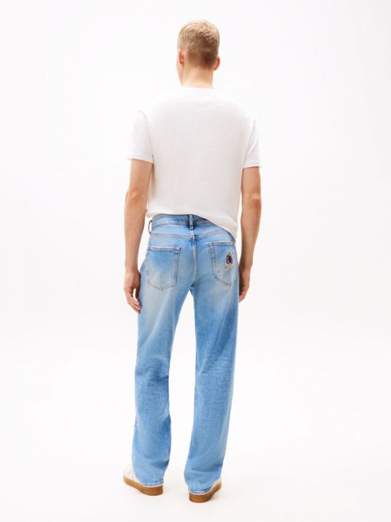 Denim Crest Embroidery Loose Jeans  Men