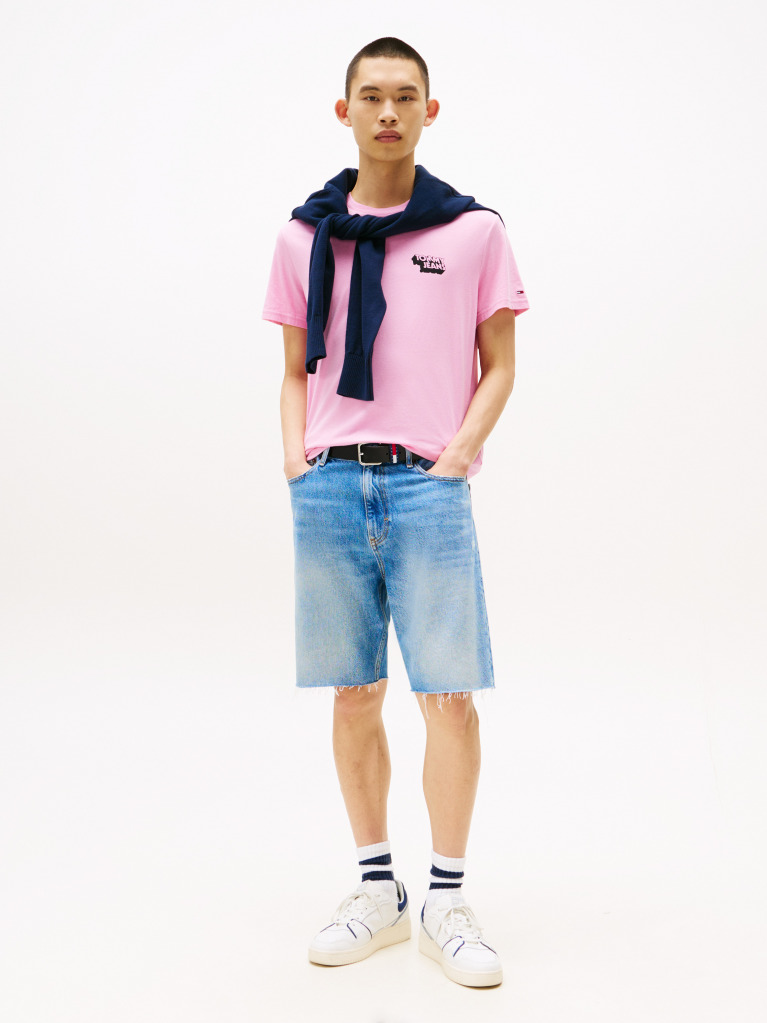 Pink Stack Logo Slim T-Shirt  Men