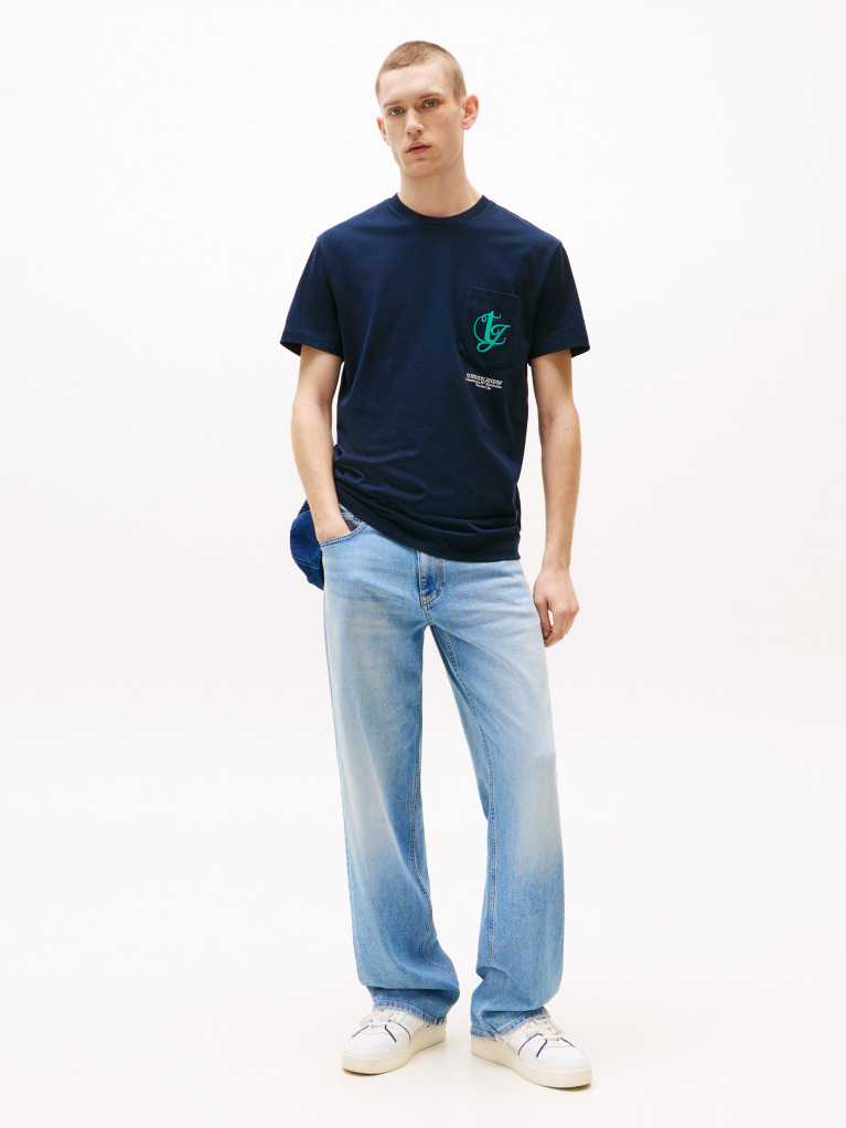 Μπλε T-Shirt Με Λογότυπο Στην Πλάτη Και Την Τσέπη  Άνδρες