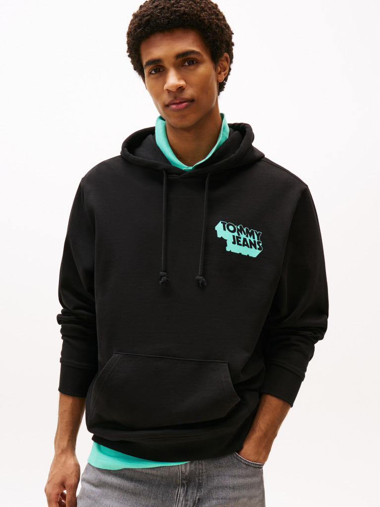 Black Stack Logo Back Graphic Hoody  Men