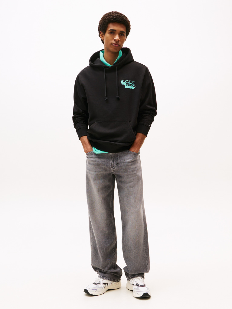 Black Stack Logo Back Graphic Hoody  Men