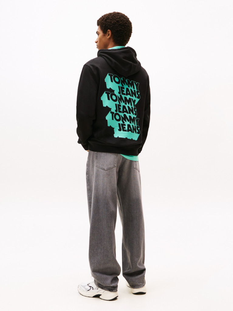 Black Stack Logo Back Graphic Hoody  Men