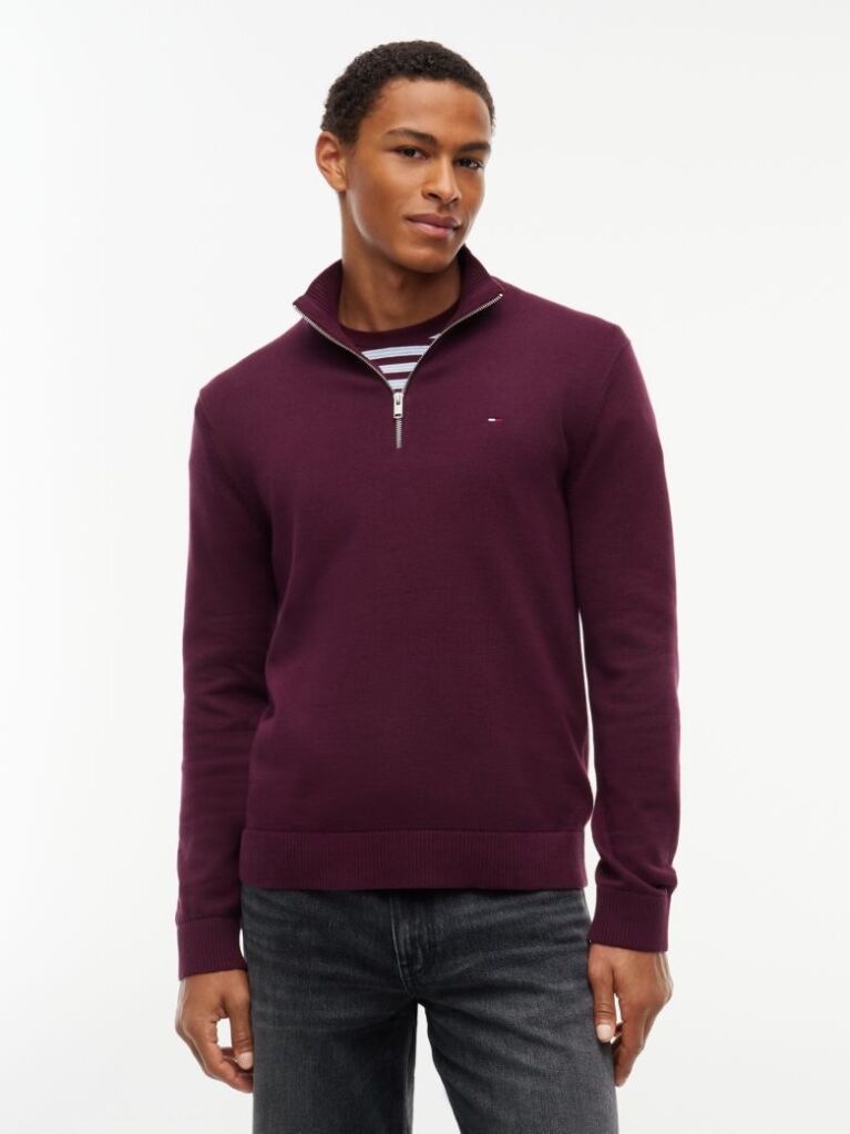 Purple Tommy Flag Lightweight Slim Quarter-Zip Jumper  Men