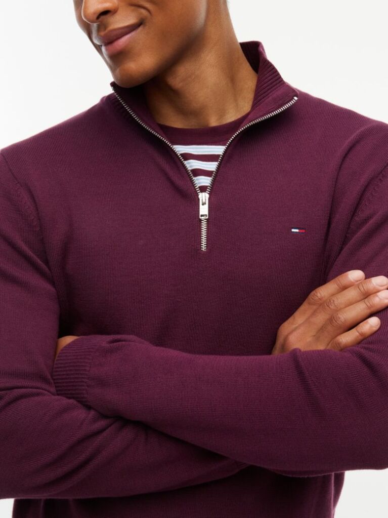 Purple Tommy Flag Lightweight Slim Quarter-Zip Jumper  Men