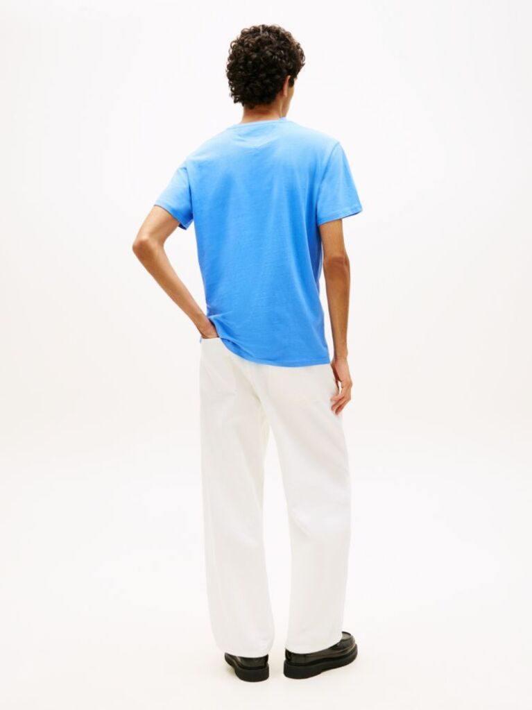 Blue Linear Logo Slim Crew Neck T-Shirt  Men