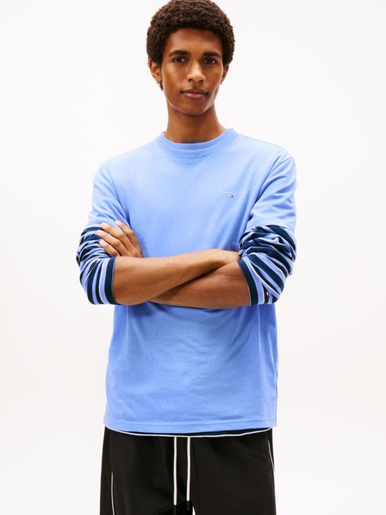 Blue Linear Logo Slim Crew Neck T-Shirt  Men