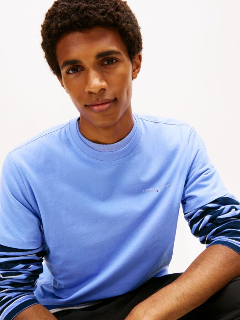 Blue Linear Logo Slim Crew Neck T-Shirt  Men