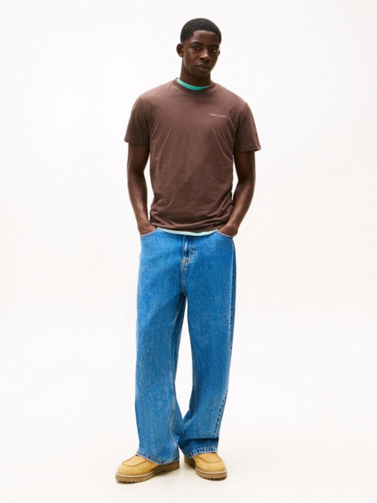 Brown Linear Logo Slim Crew Neck T-Shirt  Men