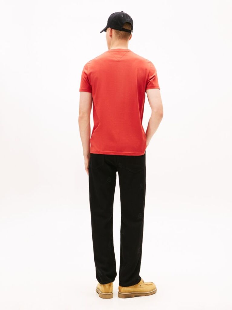 Red Linear Logo Slim Crew Neck T-Shirt  Men