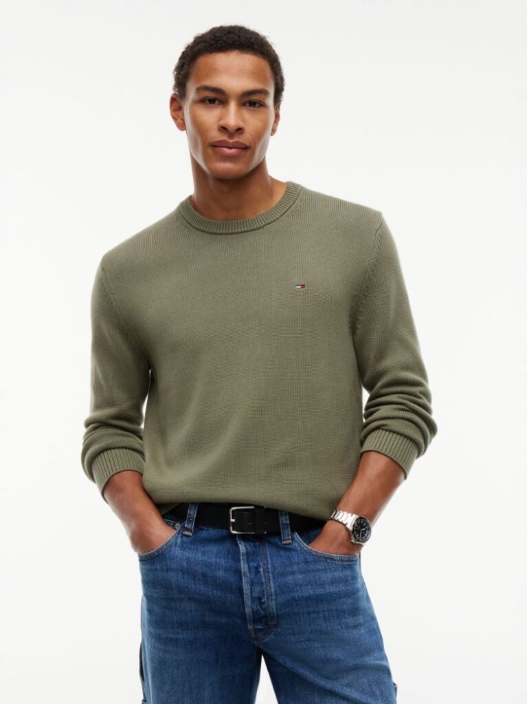 Green Crew Neck Slim Jumper  Men