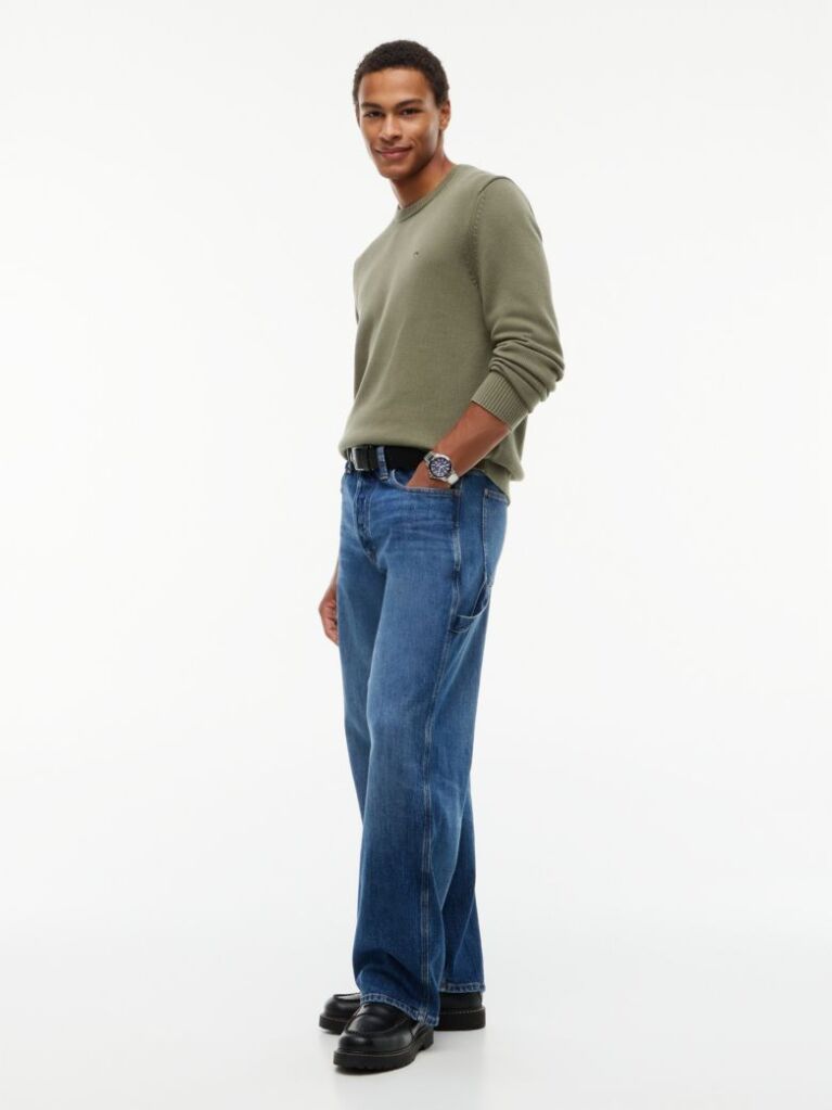 Green Crew Neck Slim Jumper  Men