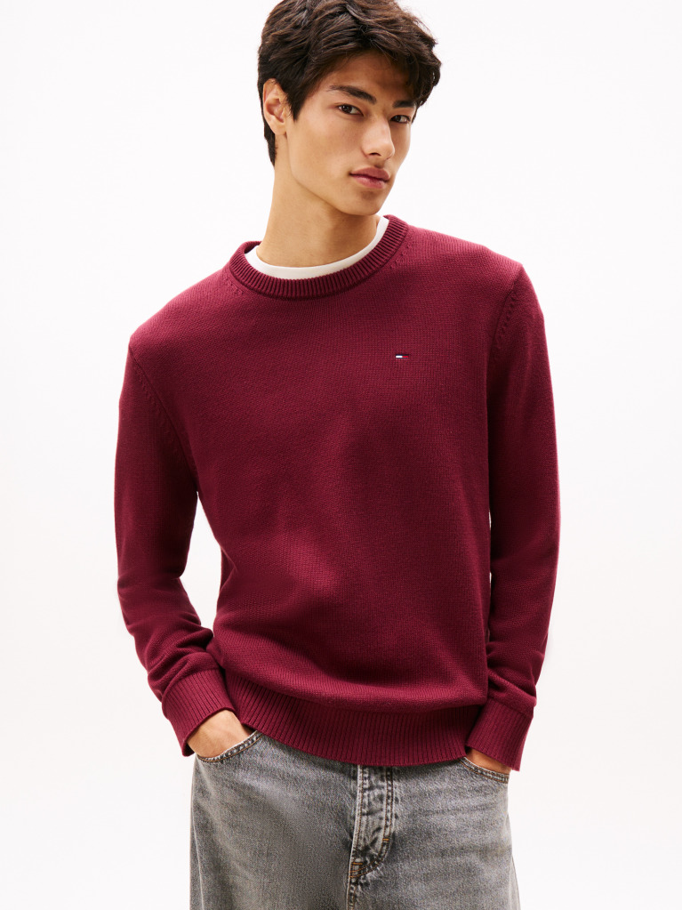 Red Crew Neck Slim Jumper  Men