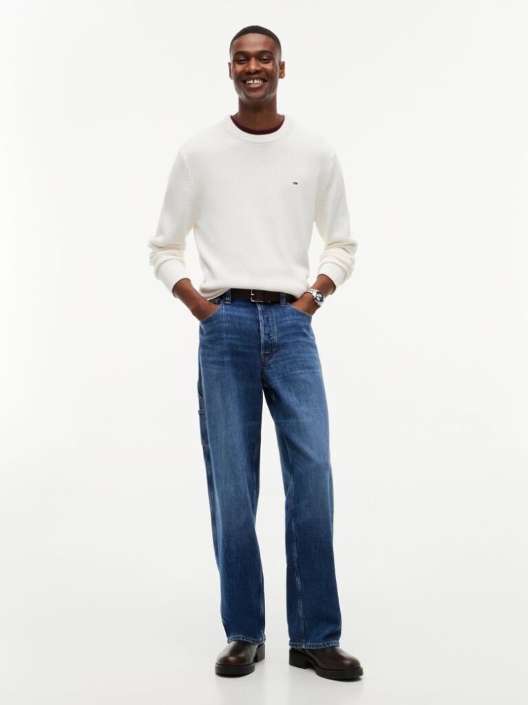 White Crew Neck Slim Jumper  Men