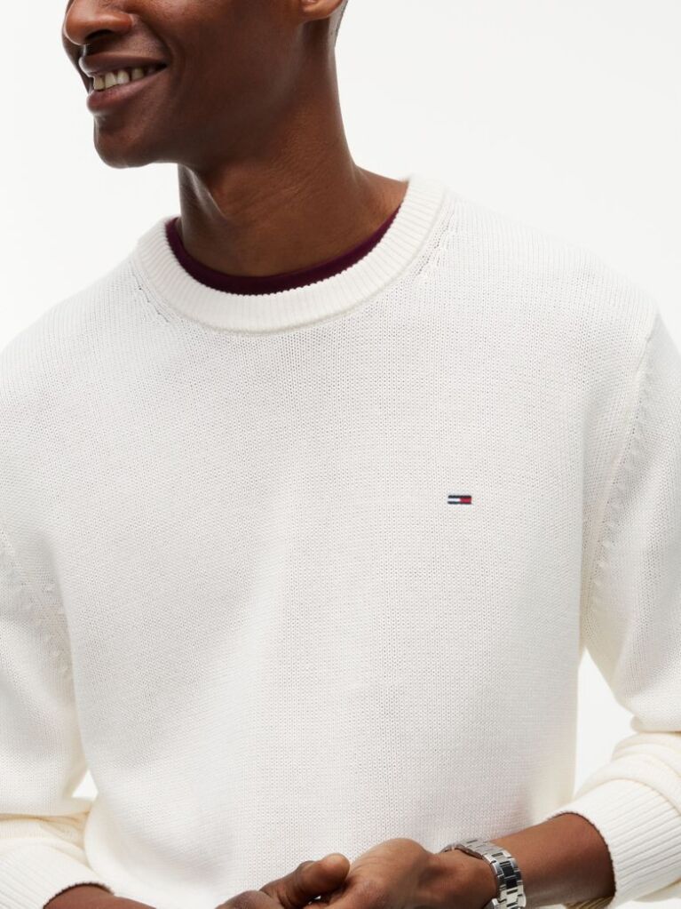 White Crew Neck Slim Jumper  Men