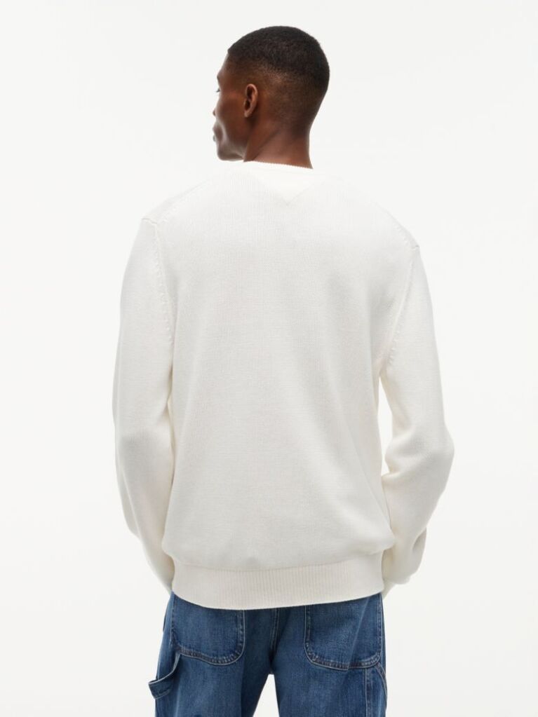 White Crew Neck Slim Jumper  Men