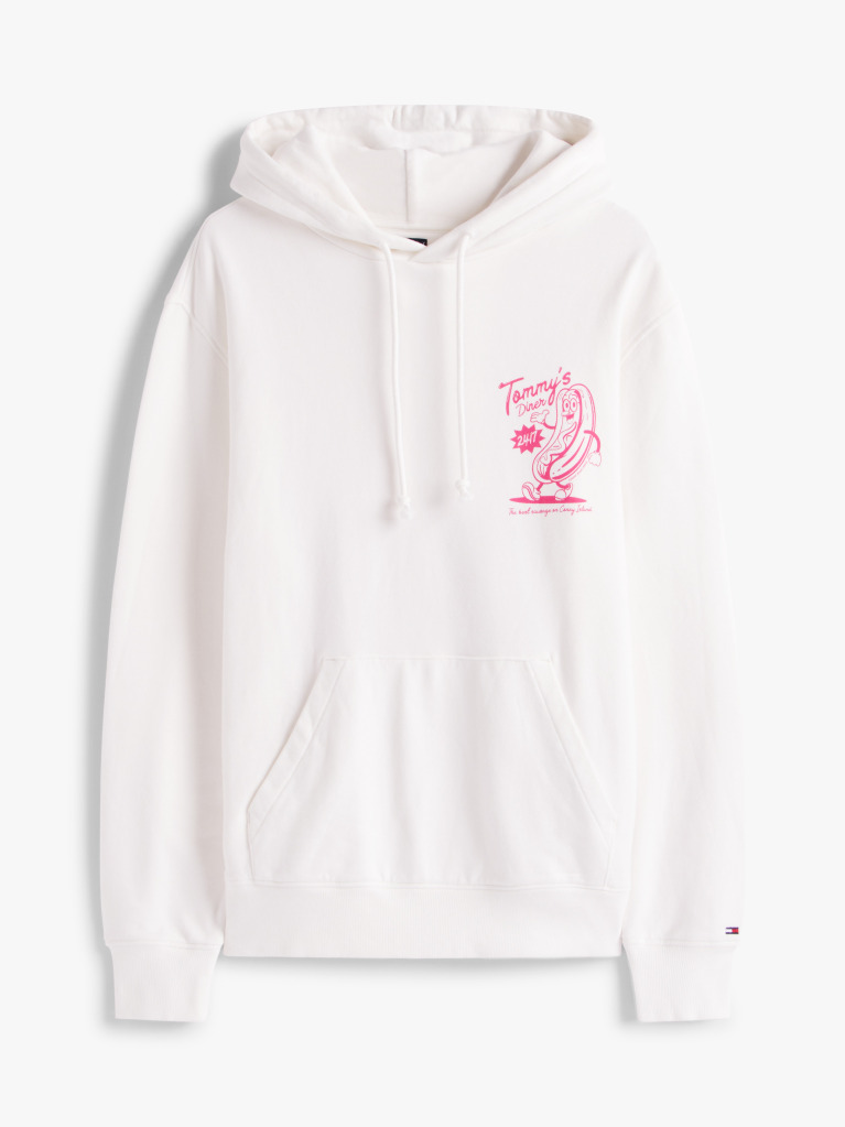 Άσπρο Hoody Σε Κανονική Γραμμή Με Κουκούλα Και Σχέδιο Πίσω  Άνδρες