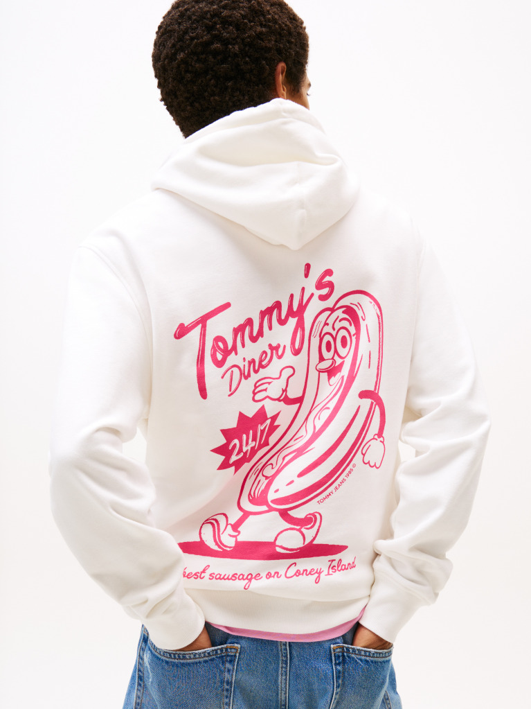 Άσπρο Hoody Σε Κανονική Γραμμή Με Κουκούλα Και Σχέδιο Πίσω  Άνδρες