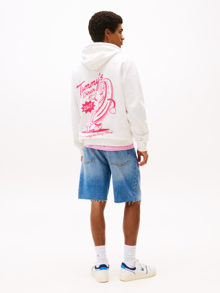 Άσπρο Hoody Σε Κανονική Γραμμή Με Κουκούλα Και Σχέδιο Πίσω  Άνδρες
