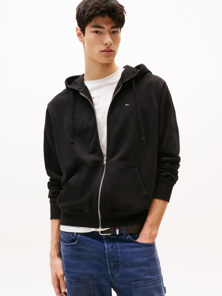 Black Relaxed Flag Zip-Thru Hoody  Men