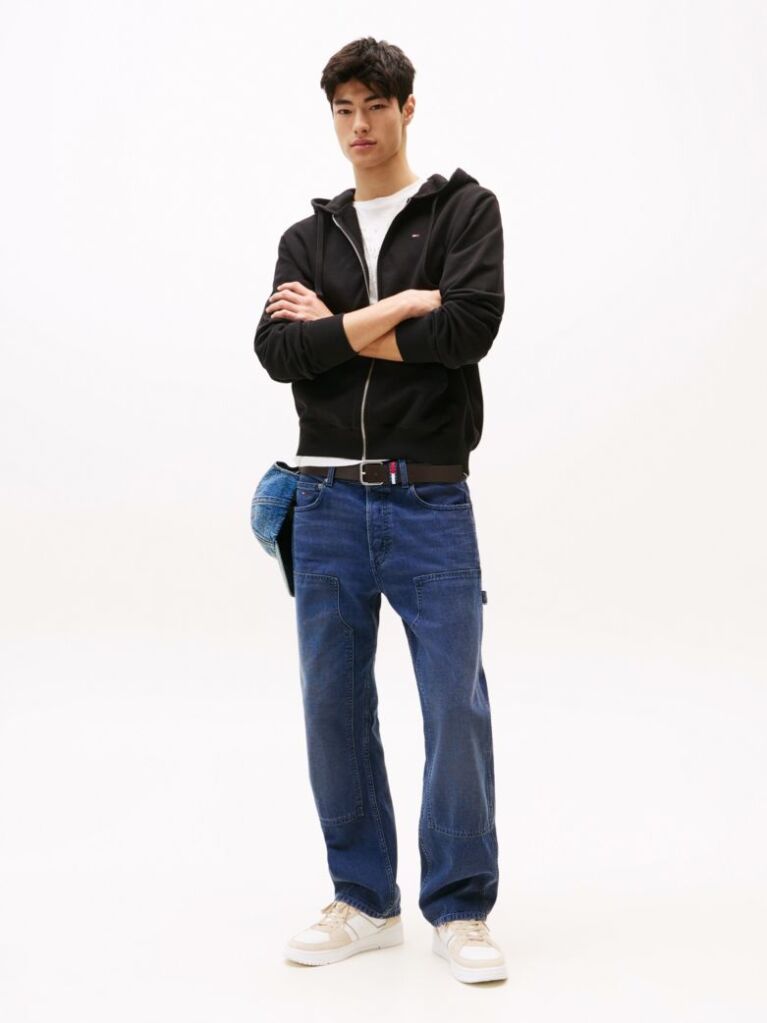 Black Relaxed Flag Zip-Thru Hoody  Men