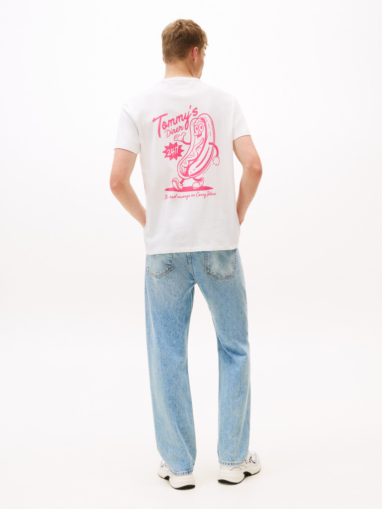 Άσπρο T-Shirt Με Σχέδιο Και Στρογγυλή Λαιμόκοψη  Άνδρες