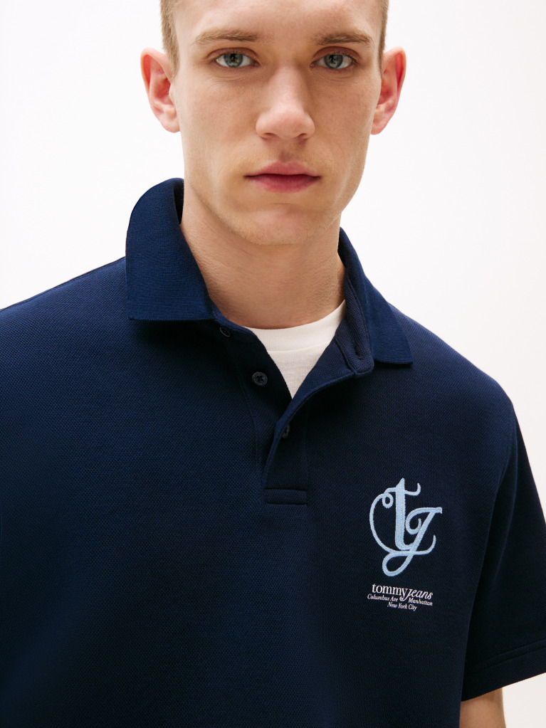 Blue Contrast Chest Monogram Polo  Men