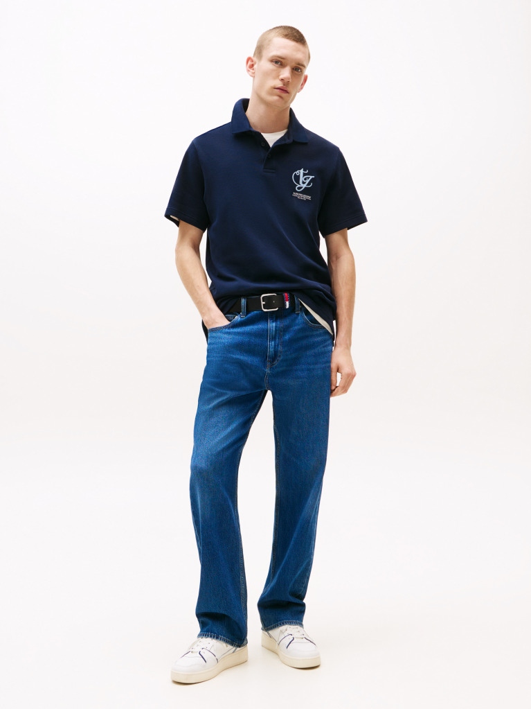 Blue Contrast Chest Monogram Polo  Men