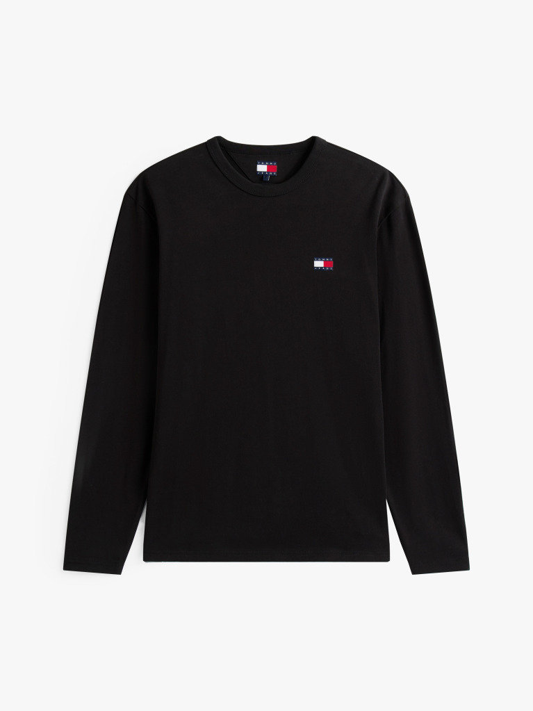 Black Tonal Tommy Badge Long Sleeve T-Shirt  Men
