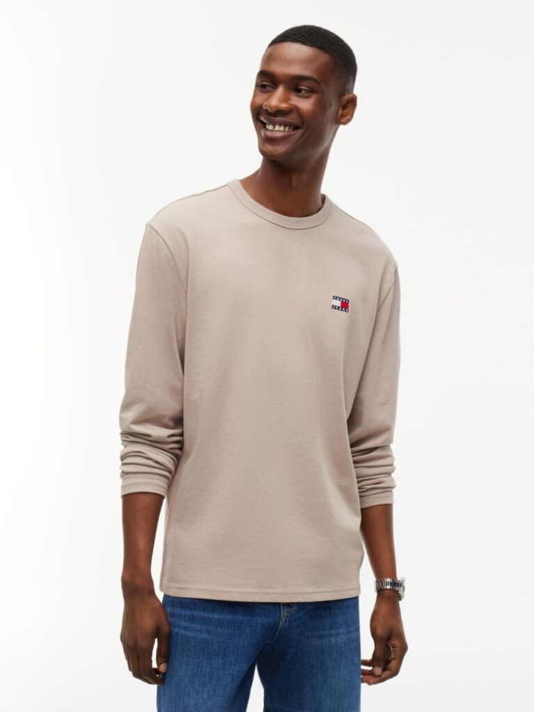 Καφέ Μακρυμάνικο T-Shirt Με Tonal Λογότυπο Tommy  Άνδρες
