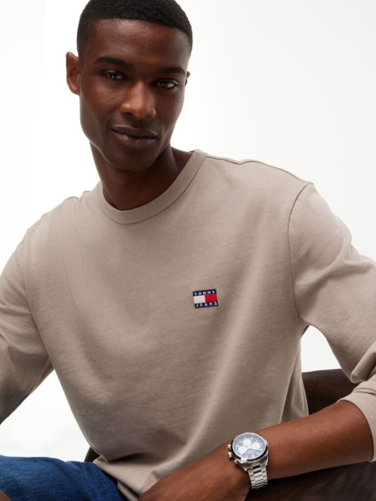 Καφέ Μακρυμάνικο T-Shirt Με Tonal Λογότυπο Tommy  Άνδρες
