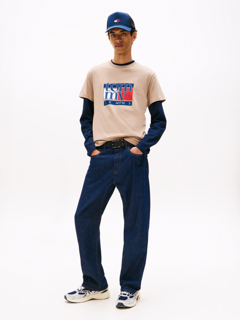 Μπεζ T-Shirt Σε Slim Γραμμή Με Σημαία  Άνδρες