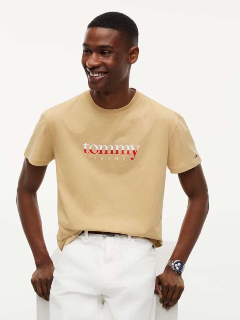 Μπεζ Jersey T-Shirt Με Κλασική Λαιμόκοψη Και Λογότυπο  Άνδρες