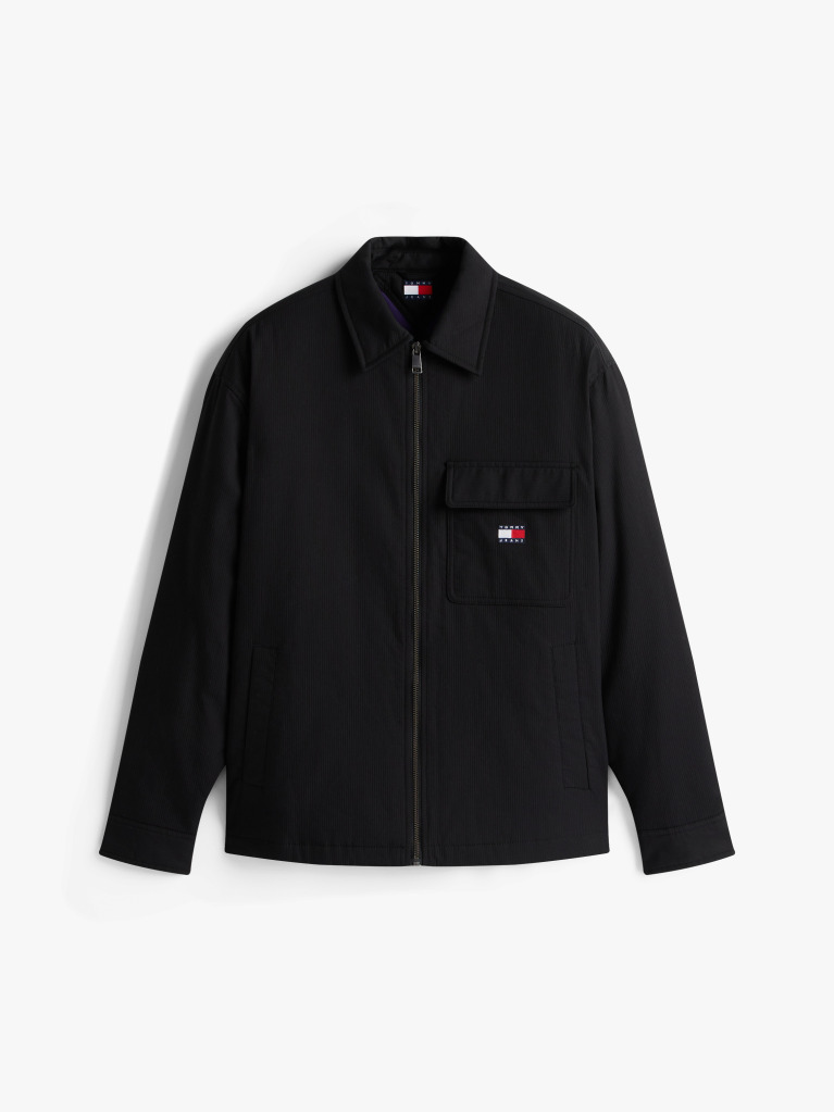 Μαύρο Oversized Κοτλέ Overshirt Με Φερμουάρ Και Επένδυση  Άνδρες