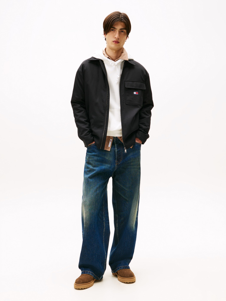 Μαύρο Oversized Κοτλέ Overshirt Με Φερμουάρ Και Επένδυση  Άνδρες