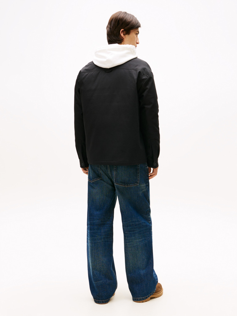 Μαύρο Oversized Κοτλέ Overshirt Με Φερμουάρ Και Επένδυση  Άνδρες