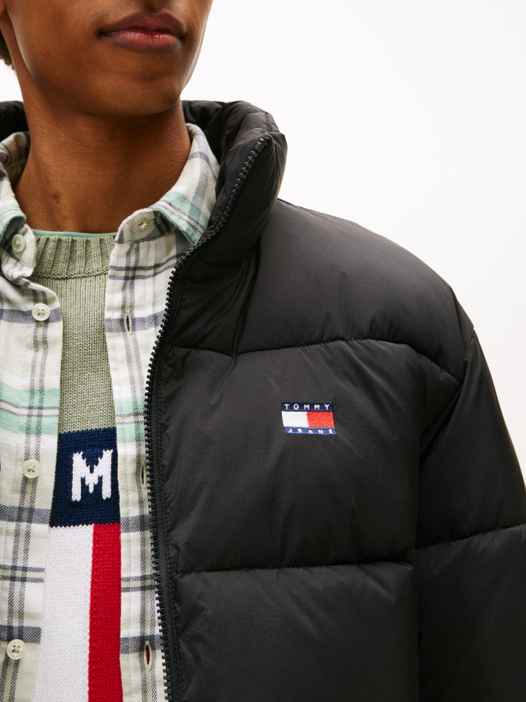 Black Water Repellent Crinkle Relaxed Puffer Jacket  Men